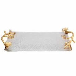 Chic House Forever Aluminum Rectangle Tray With Floral Handle Table Tops