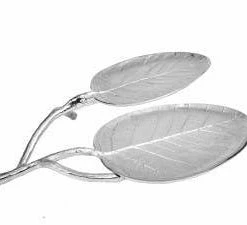 Chic House Forever 14.5”L X 11.25”W X 2.75”H Leaf Relish Dish Silver