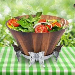 Vagabond House/Arthur Court Butterfly Wood Tall Salad Bowl