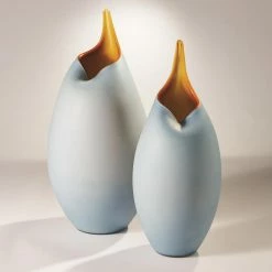 Global Views Frosted Blue Vase With Amber Casing