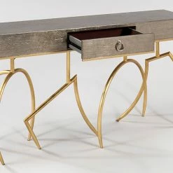Chic House Forever Wood And Metal Base Console Table With Glass Housewares