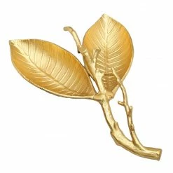Chic House Forever Gold Leaf Shaped Relish Dish With Vein Design Table Tops