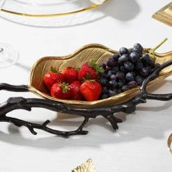Chic House Forever Gold Leaf Candy Dish With Black Branch Table Tops