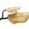 Chic House Forever Table Tops 2 Tier Gold Leaf Shaped Dish With Engraved Vein Design