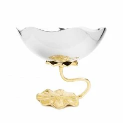 Chic House Forever Table Tops Stainless Steel Footed Bowl With Lotus Flower Design