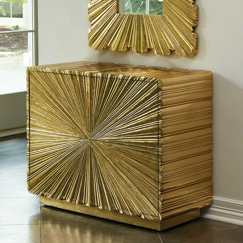 Global Views Linen Fold Two-Drawer Chest-Brass 3 Global Views Linen Fold Two-Drawer Chest-Brass