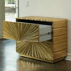 Global Views Linen Fold Two-Drawer Chest-Brass