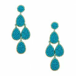 Roni Blanshay Gold Plated Metal Turquoise/Gold Swarovski Crystals Pave Earring