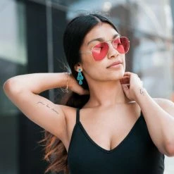 Roni Blanshay Gold Plated Metal Turquoise/Gold Swarovski Crystals Pave Earring