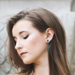 Roni Blanshay Turquoise Stones / Hematite Swarovski Crystals Pave Earring