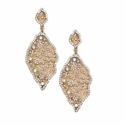 Roni Blanshay Swarovski Crystal Gold Plated Metal Leaf Shape Earring