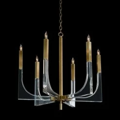 John Richard Acrylic And Brass Six-Light Chandelier