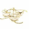 Chic House Forever Gold Leaf 3 Bowl Relish Dish With Glass Inserts Table Tops