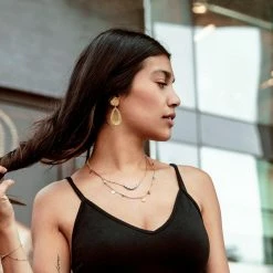 Roni Blanshay Swarovski Crystal Sprayed Open Teardrop Gold Mesh Earring