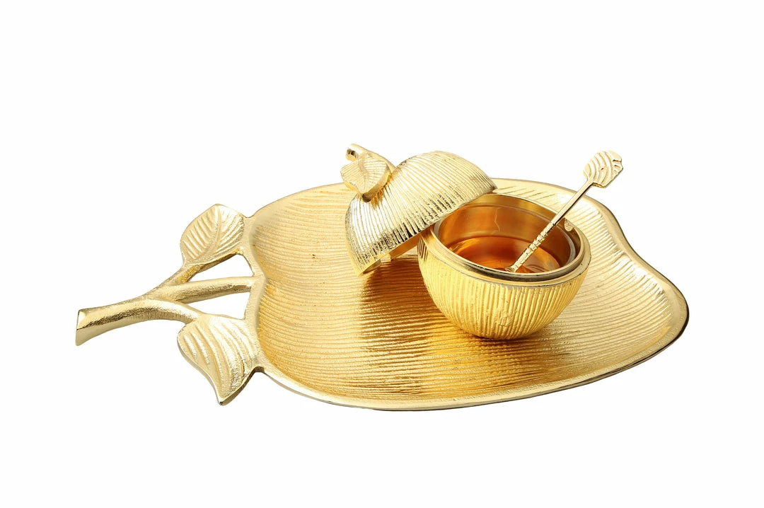 Chic House Forever Apple Dish With Removable Honey Jar Housewares 3 Chic House Forever Apple Dish With Removable Honey Jar Housewares