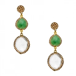 Roni Blanshay Clear Green Stonnes/Gold Swarovski Crystals Pave Earring