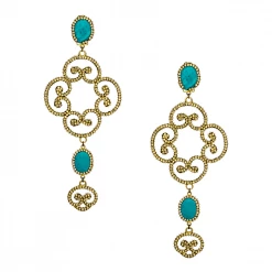 Roni Blanshay Gold Swarovski Pave Gold Plated Earring With Turquoise Stones