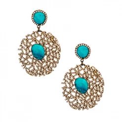 Roni Blanshay Gold Swarovski Crystal Pave Gold Plated Earring With Turquoise Stones
